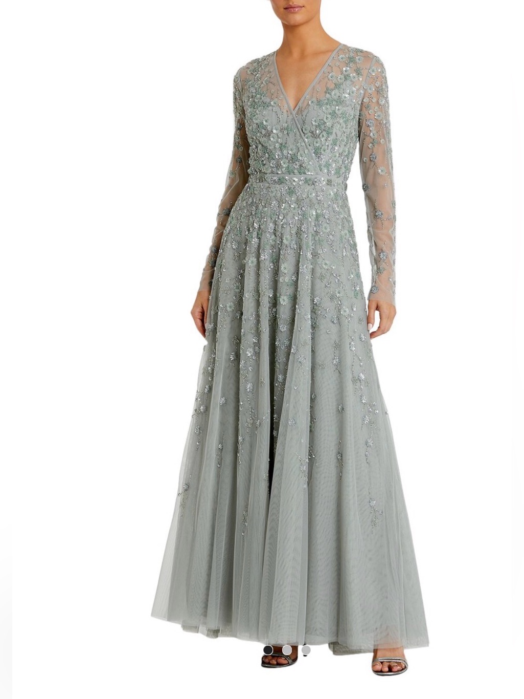 Nwt Mac Duggal Long Sleeve Embroidered V-Neck Long Sleeve Gown